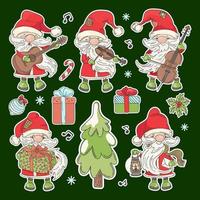 Santa Aufkleber Karikatur Musical Clip Art Vektor Illustration einstellen