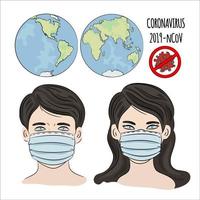 Nej ncov coronavirus hälsa jord mänsklig farlig epidemi uppsättning vektor