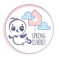 Frühling Vogel Logo Nähen Stich Karikatur Vektor Illustration einstellen