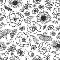 Wildblume skizzieren einfarbig nahtlos Muster Vektor Illustration