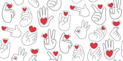 skön mönster skära tecknad serie hjärta i hand, hand innehar hjärta klotter. kärlek symbol för söt hand dragen för dekorera de bröllop kort för hjärtans dag och kärlek berättelse begrepp. vektor