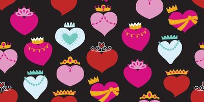 skön mönster krona hjärta design. drottning av hjärta. ljuv roman krönt hjärta mönster kung och drottning hjärta för dekorera de bröllop kort för hjärtans dag och kärlek berättelse koncept.svart mönster vektor