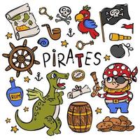 pirat och drake nautisk objekt vektor illustration uppsättning