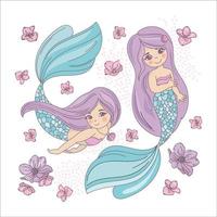 lila Meerjungfrauen unter Wasser Prinzessin Vektor Illustration einstellen