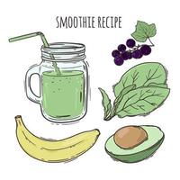 recept smoothie friska äter dryck vektor illustration uppsättning