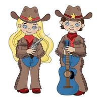 sheriffer cowboy Land musik tecknad serie vektor illustration uppsättning