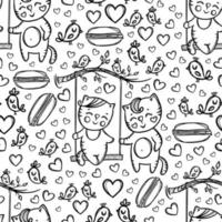 katter på gunga valentine sömlös mönster vektor illustration