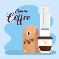 espressokaffe, metod aeropress och påse kaffe vektor