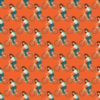 cykel turist platt stil sömlös mönster vektor illustration