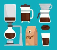 kaffebryggningsmetoder Ikonuppsättning vektor