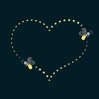 glühend Glühwürmchen Herz Rahmen Clip Art Sammlung. Valentinsgrüße Glühwürmchen fliegend Weg Rand Vorlage mit Kopieren Raum. vektor