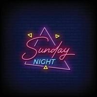 Neon- Zeichen Sonntag Nacht mit Backstein Mauer Hintergrund Vektor