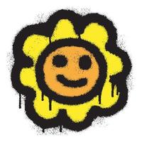 Sonnenblume Emoticon Graffiti mit schwarz sprühen malen. Vektor illlustration