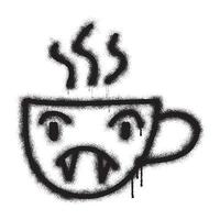 uttryckssymbol graffiti en kopp av varm kaffe med svart spray måla. vektor