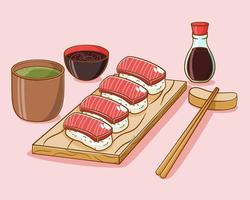 hand dragen sushi tecknad serie illustration vektor