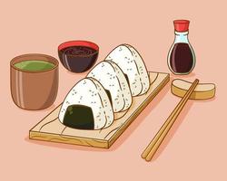 Hand gezeichnet Onigiri Karikatur Illustration vektor