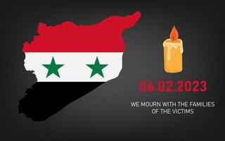 beten zum Syrien. Karte von Syrien im Farbe von National Flagge. Syrien Erdbeben. traurig Banner. vektor