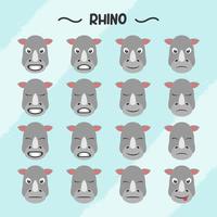 samling av noshörning ansiktsbehandling uttryck i platt design stil vektor