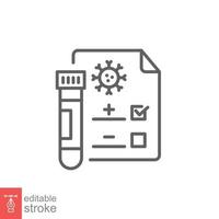 covid testa linje ikon. enkel översikt stil. positiv korona virus resultat, negativ, snabb, plasma, forskning, medicinsk begrepp. vektor illustration isolerat på vit bakgrund. redigerbar stroke eps 10.