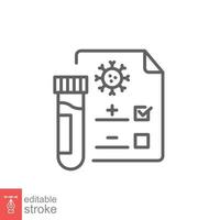 covid Prüfung Linie Symbol. einfach Gliederung Stil. positiv Corona Virus Ergebnis, Negativ, schnell, Plasma, Forschung, medizinisch Konzept. Vektor Illustration isoliert auf Weiß Hintergrund. editierbar Schlaganfall eps 10.