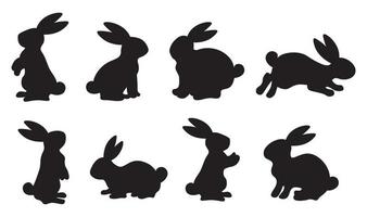 söt kanin silhuett. svart kanin silhuett i annorlunda poserar. vektor illustration isolerat på vit.