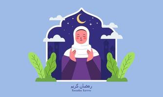 Ramadan kareem Konzept von ein religiös Muslim beten zu Allah vektor