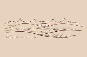 ländliche Landschaft. handgezeichnete illustration in vektor umgewandelt.