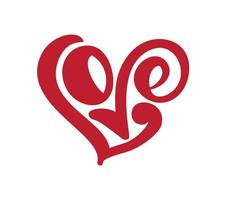 handgeschriebene Vektor-Logo-Text Liebe und Herz. Laser geschnittene glückliche Valentinstagkarte, romantisches Zitat für Designgrußkarte, Tätowierung, Feiertagseinladung vektor