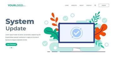 programvara uppdatering komplett på de skärm av skrivbordet dator platt vektor illustration för landning sida