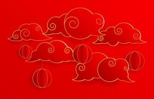 lyckligt kinesiskt nyttårsbakgrund, kinesiska moln med lyktor vektor