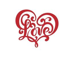 roter Text des handgeschriebenen Vektorlogos roter Text laserschnitt Liebe und Herz glücklich Valentinstagskarte, romantisches Zitat für Designgrußkarte, Tätowierung, Feiertagseinladung