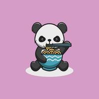 söt panda äter Ramen tecknad serie illustration vektor