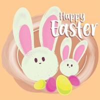 glücklich Ostern Poster mit Paar von Hase Avatare und Eier Vektor Illustration