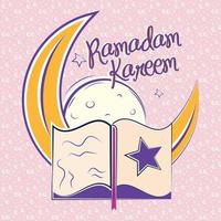 färgad ramadan kareem affisch med quran och måne skisser vektor illustration