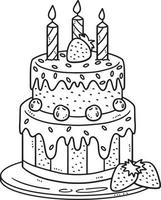 Geburtstag Kuchen isoliert Färbung Seite zum Kinder vektor