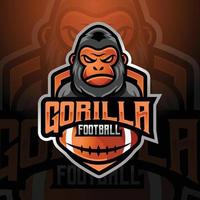 gorilla maskot amerikan fotboll och rugby team logotyp design vektor med modern illustration begrepp stil för bricka, emblem och tshirt utskrift. logotyp illustration för sport, liga