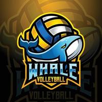 Wal Maskottchen Volleyball Mannschaft Logo Design Vektor mit modern Illustration Konzept Stil zum Abzeichen, Emblem und T-Shirt Drucken. Logo Illustration zum Sport, Spieler, Streamer, Liga und Esport Team.