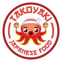 modern eben Design einfach minimalistisch süß Tintenfisch Takoyaki Maskottchen Charakter Logo Symbol Design Vorlage Vektor mit modern Illustration Konzept Stil zum Restaurant, Produkt, Etikett, Marke, Cafe, Abzeichen
