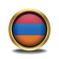 armenia flagga cirkel form knapp glas i ram gyllene vektor