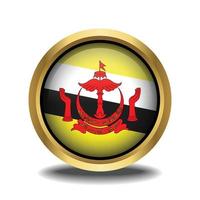 brunei flagga cirkel form knapp glas i ram gyllene vektor