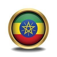 etiopien flagga cirkel form knapp glas i ram gyllene vektor