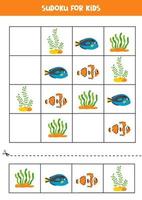 pedagogisk sudoku spel med söt hav djur. vektor