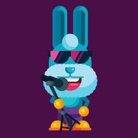 rolig tecknad serie leende kanin karaktär platt design illustration maskot vektor