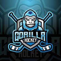 gorilla apa maskot is hockey team logotyp design vektor med modern illustration begrepp stil för bricka, emblem och tshirt utskrift. modern gorilla skydda logotyp illustration för sport, liga