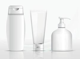 Shampoo Verpackung, Sahne Rohr, Seife Flasche Vorlage Design. Vektor Illustration.