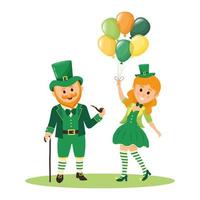 pyssling man och kvinna. st. Patricks dag tecken. tecknad serie man och flicka i traditionell irländsk kostymer. vektor