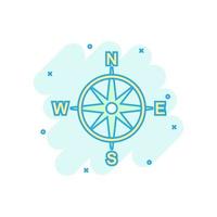 global navigering ikon i komisk stil. kompass gps vektor tecknad serie illustration på vit isolerat bakgrund. plats upptäckt företag begrepp stänk effekt.