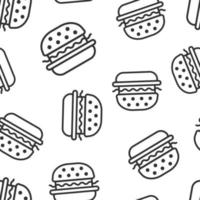 Burger Zeichen Symbol nahtlos Muster Hintergrund. Hamburger Vektor Illustration auf Weiß isoliert Hintergrund. Cheeseburger Geschäft Konzept.