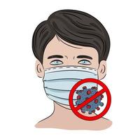 sluta coronavirus man i mask pandemia vektor illustration uppsättning