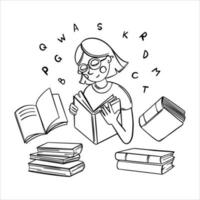 läsning kvinna studerande läser bok begrepp Hem utbildning vektor